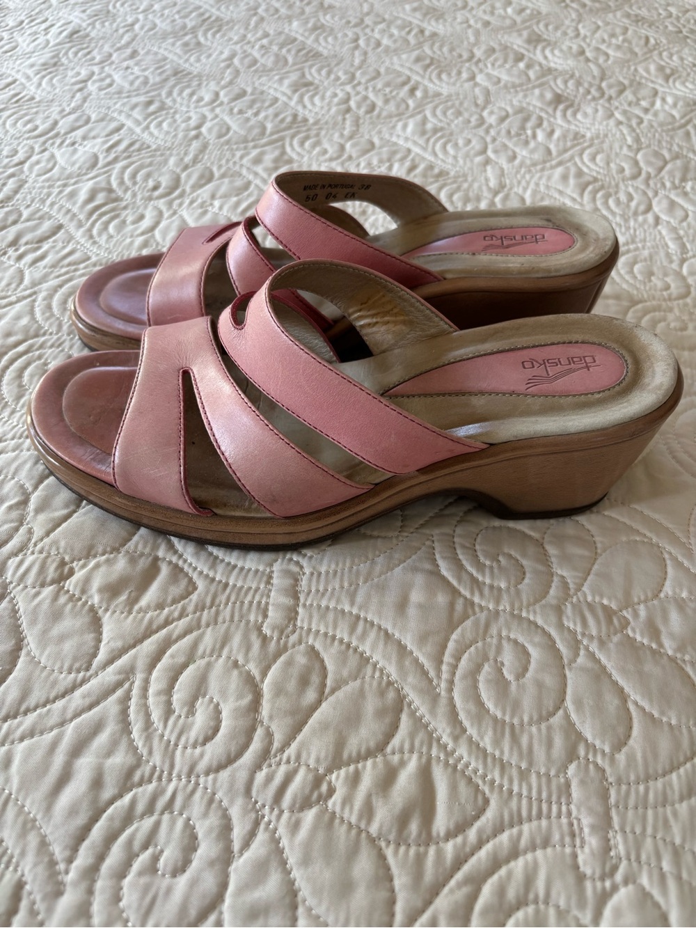 Dansko Pink Leather Slide Clog Sandals